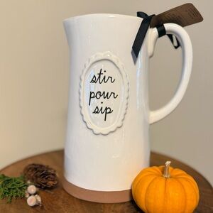 Rae Dunn Ceramic Pitcher with ‘Stir Pour Sip’ NWT
